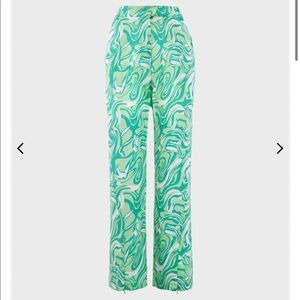 Retro Green Floral-Print Pants